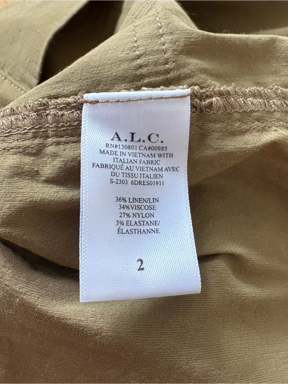 A.L.C. Ava Mini Utility Linen Blend Drill Green Cargo Safari Dress EUC Size 2 - Picture 9 of 10